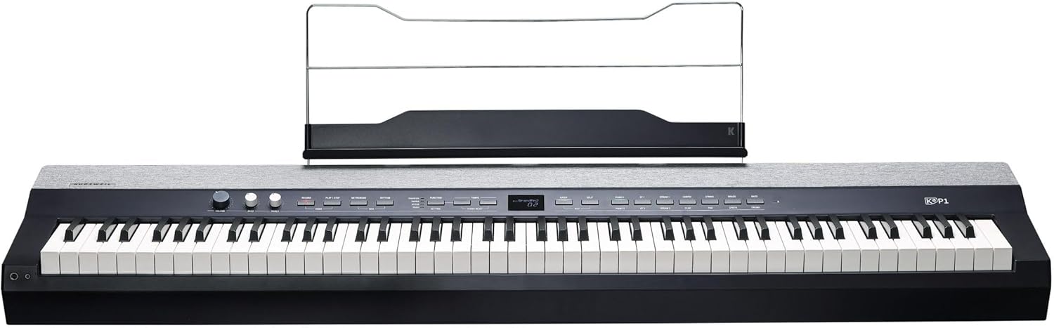 Kurzweil KaP1-88-Key Fully-Weighted Hammer Action Portable Digital Piano with 28 Flagship Voices + Power Supply + Sustain Pedal + ST-C1 Chrome Stand (Black)