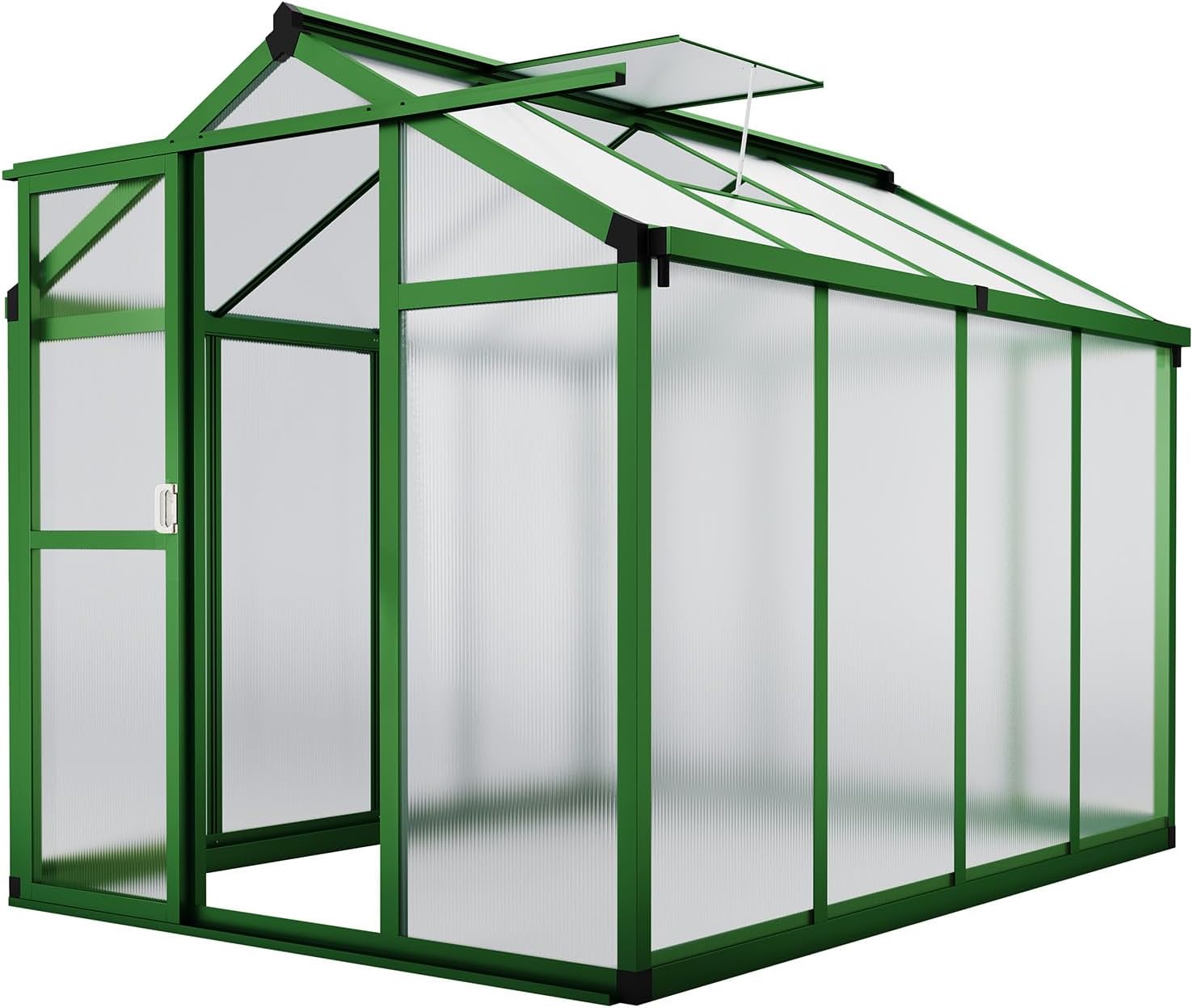 6x8FT Walk in Greenhouse with Reinforced Aluminum Alloy Frame & Snap in Polycarbonate Panels, Adjustable Roof Vent & Rainwater Gutter for Year Round Plant Growth in Garden, Patio, Backyard