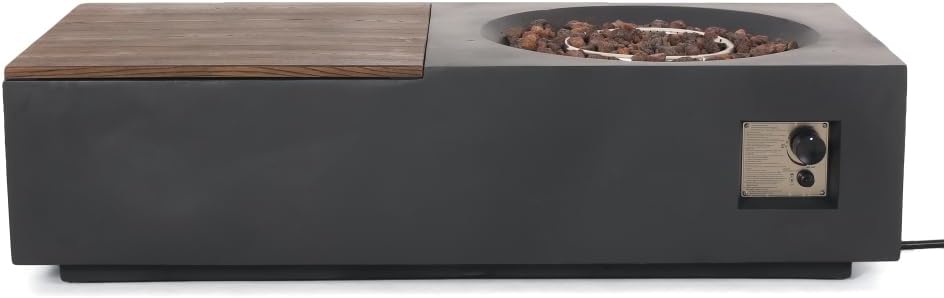 Outdoor 50,000 BTU Lightweight Concrete Fire Pit Table with Removable Top and Storage Compartment for Patio or Garden Use