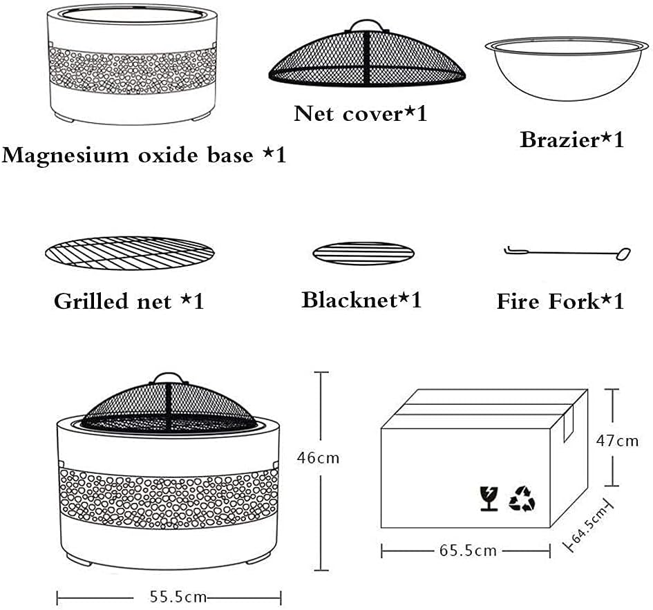 Small firepit, Fire Pit with BBQ Grill Shelf, Firepit Garden Patio Heater/BBQ/Ice Pit Fashionable and Artistic Magnesium