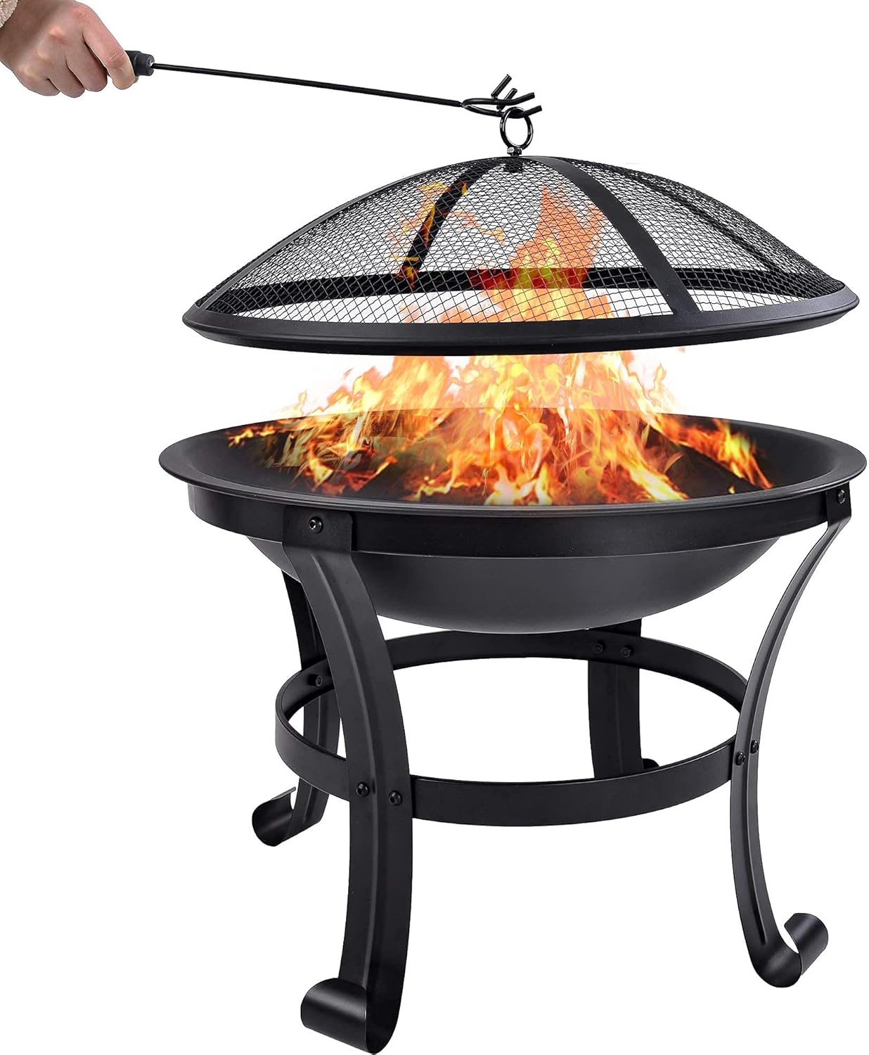 Outdoor Fire Pit,Metal Wood Burning Fire Bowl with Poker/Charcoal Grid/Mesh Cover,Garden Patio Heater Grill Camping Bonfire Dia: 56cm