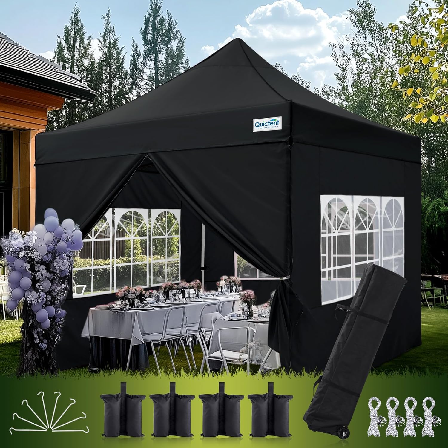 Quictent 10x10 Heavy Duty Pop Up Canopy Tent with Enclosed Sidewalls, Hexagonal Legs - Easy Setup Outdoor Gazebo for Party, Wedding, Commercial Use, 3-Year Warranty