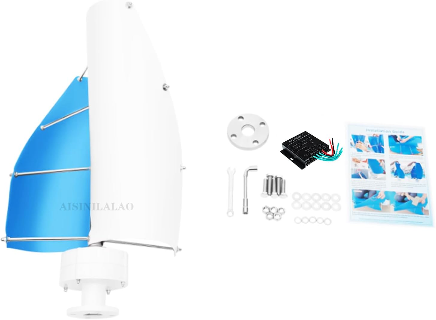 3000W Spiral Wind Power Generator W/Controller 2 Blade, No Noise Vertical Axis Wind Turbine Kit, for Wind and Solar Power Generation(12V 24V 48V)