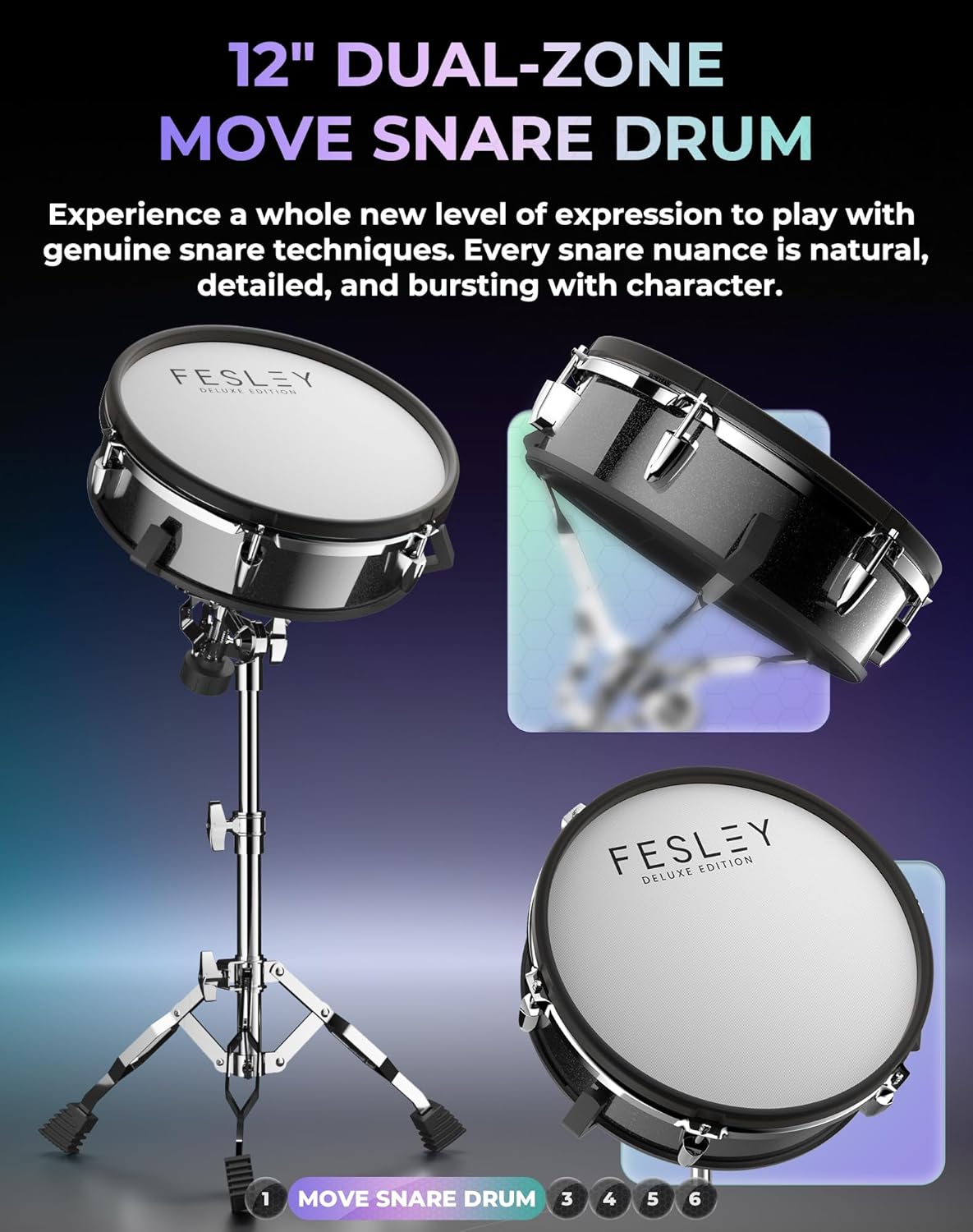 Fesley Electric Drum Set with Independent Hi-Hat Snare Drum: Full Size Electronic Drum Set with Mesh Dual Zone Drum Pad, Drum Set with Bluetooth MIDI Function, Throne, Headphones, Sticks, Black