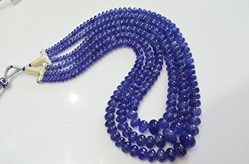 3 Strands Necklace, Super Finest AAA++ Quality Natural Tanzanite Smooth Large Huge Size Rondelles 14-5mm