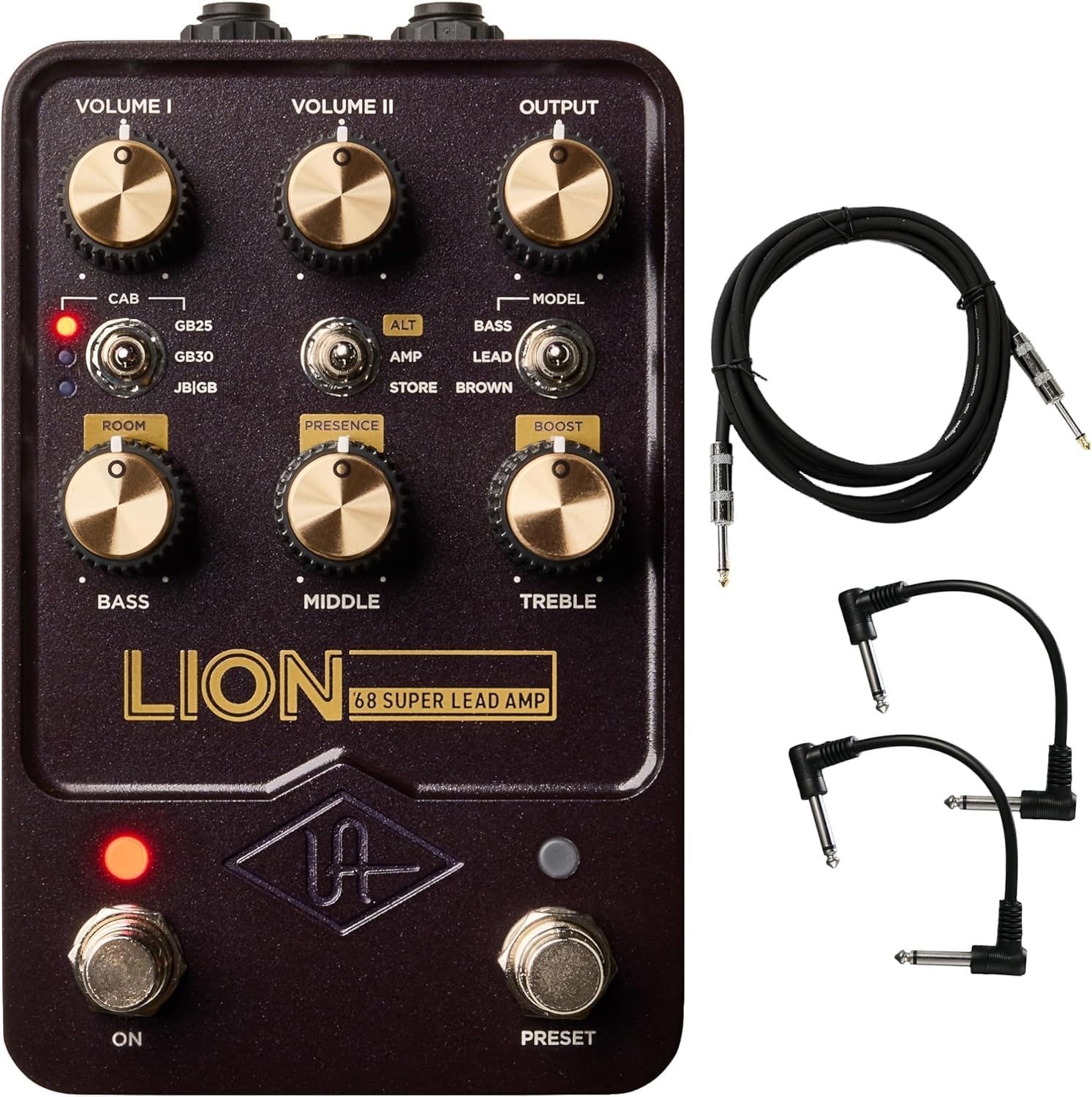 Universal Audio UAFX Lion '68 Super Lead Amp Pedal - Bundle with Instrument Cable and 2 Patch Cables
