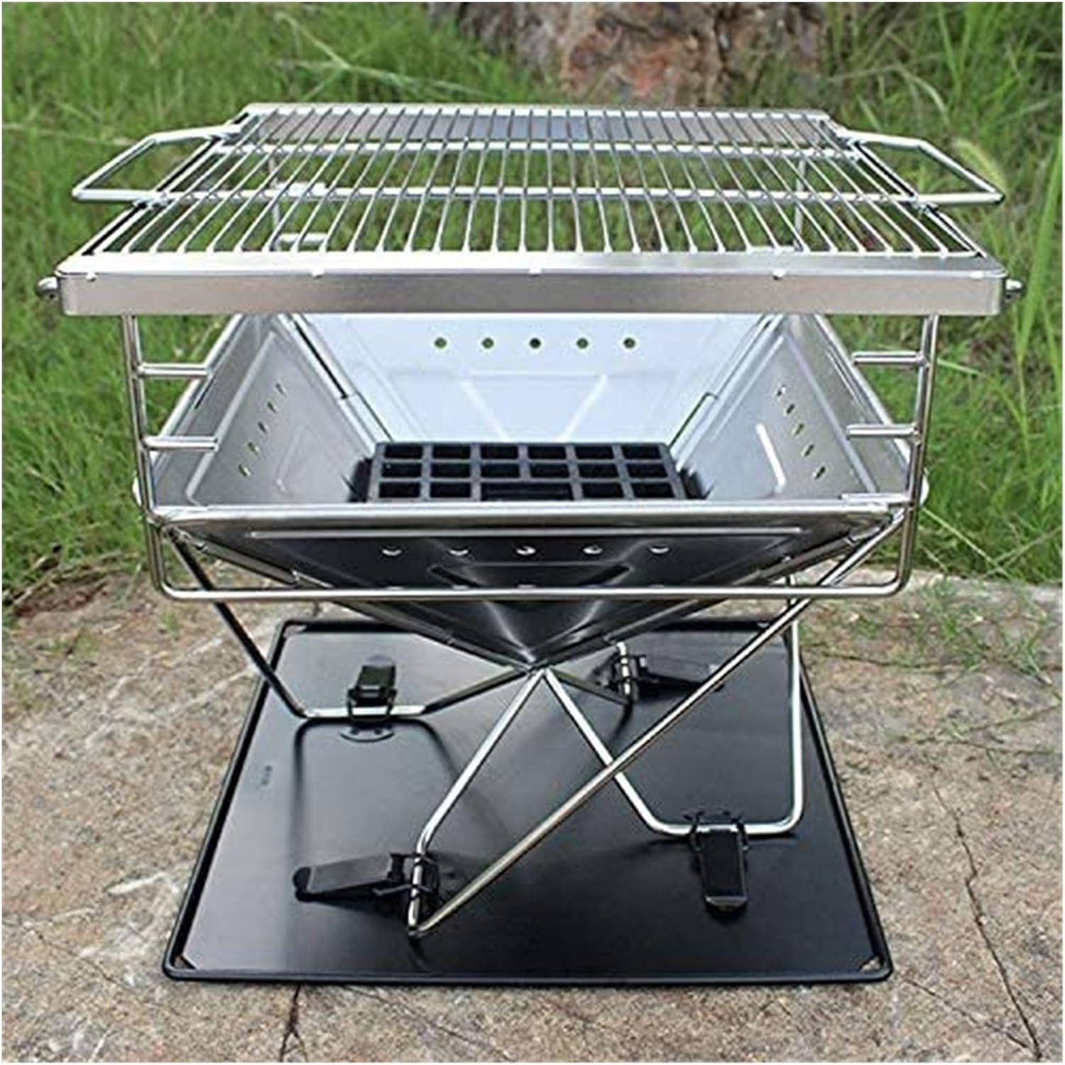 Fire Pits Outdoor Wood Burning Outdoor Fire Pit, Portable Fire Pit,Integrated Design, High Temperature Resistant Stainless Steel, Multi-Purpose with Cover BBQ Cooking for Outside Camping Backyar