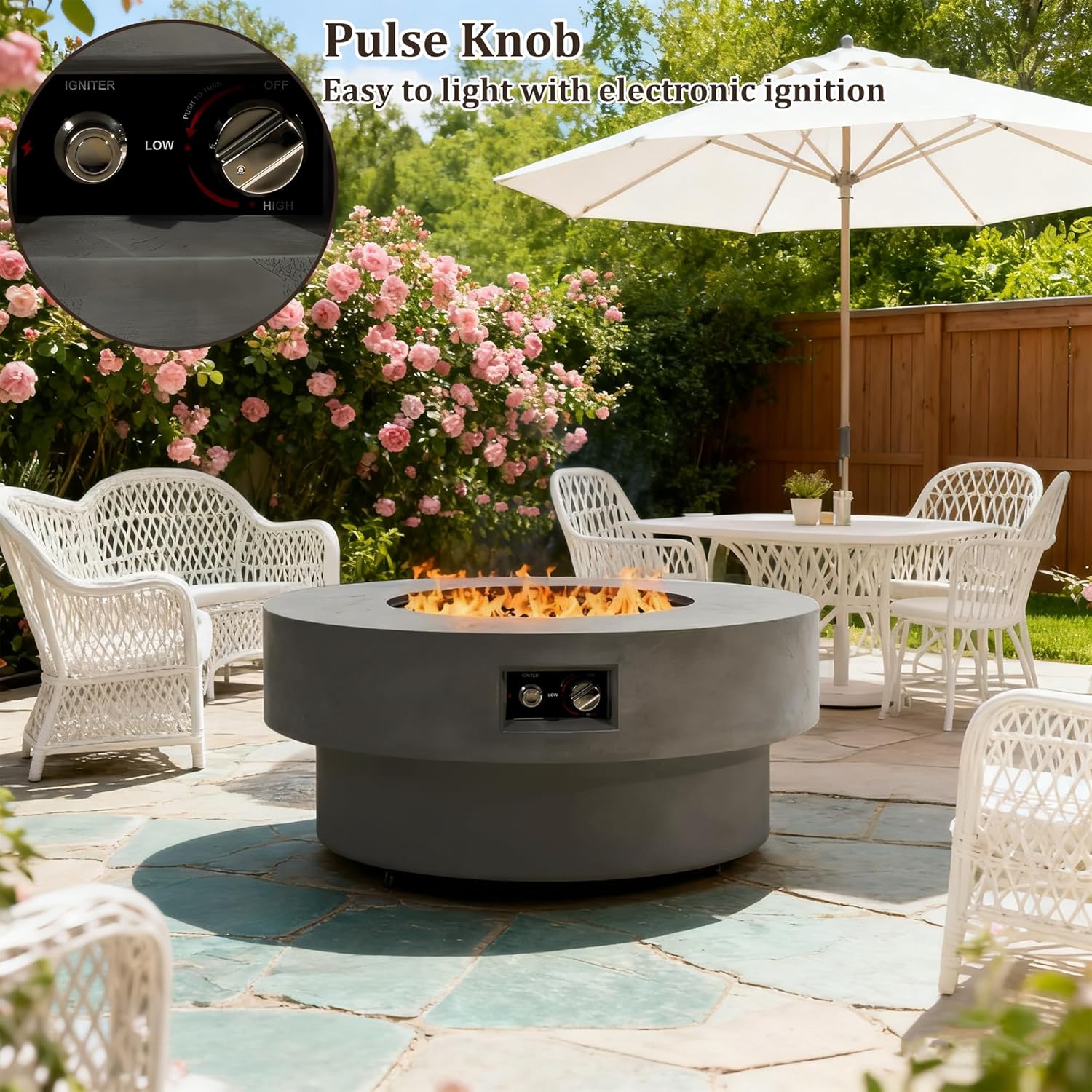 34-Inch Propane Fire Pit Table with Lid, 2-in-1 Patio Coffee Table, 50,000BTU Outdoor Gas Fire Pit Table with Burner Lid, Glass Rocks & Cover for Patio Deck Garden