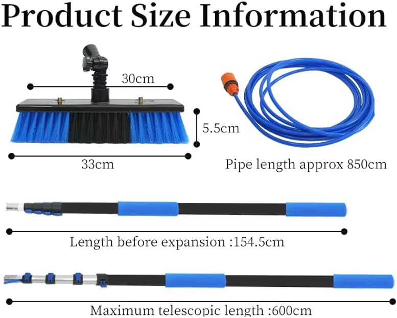20FT Solar Panel Cleaning Kit with Telescopic Pole & Soap Dispenser, Water Fed Solar Panel Brush for Home/Roof/Caravan, Extendable Window Cleaner Tool for RV, Boat, Deck & Outdoor Use (20FT)