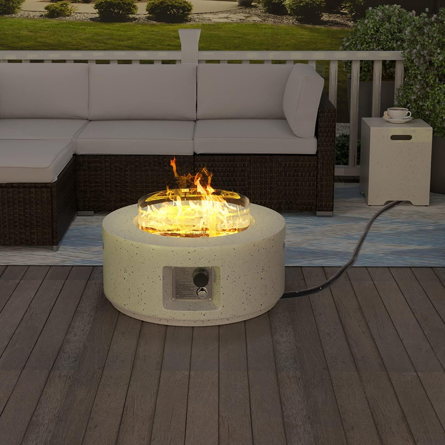HOMPUS Outdoor Propane Fire Pit 40,000 BTU 42-inch x 17-inch Round Concrete Gas Fire Table Outside Smokeless Firepit with Tank Cover,Wind Gurad,Lava Rocks and Rain Cover for Garden,Deck,Backyard