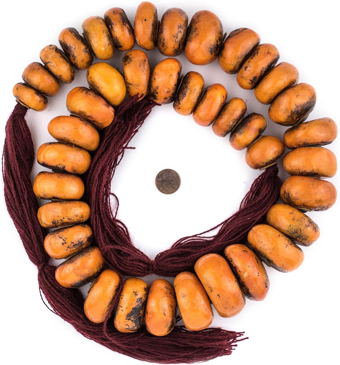 The Bead Chest Tangerine Moroccan Resin Beads Extra Large 37mm Morocco African Orange Round Large Hole 38 Inch Strand Handmade