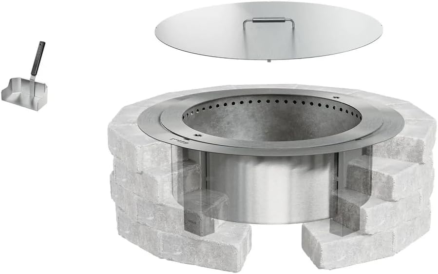 Breeo Smokeless Fire Pit Insert Bundle – X Series Insert Ring, Lid, and Ash Shovel Included – Fits Stone or Brick Surround 34