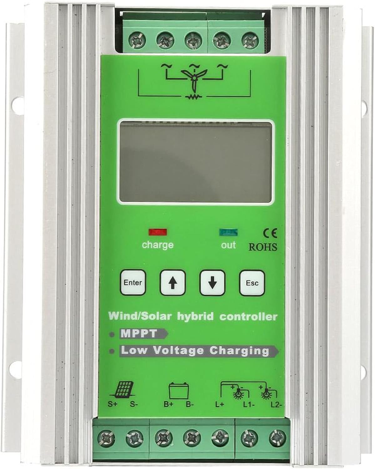 Wind Solar Hybrid Charge Controller MPPT Boost Charge 12V 24V Auto with LCD Display for Off Grid Solar Wind Power System (600W Fan 300W Solar Energy)