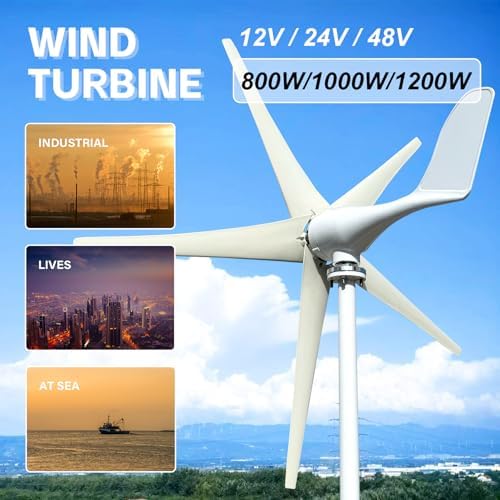 800W/1000W/1200W Wind Turbine Generator Kit - 12V/24V/48V with MPPT Controller, 5 Blades Auto Windward Adjustment for Outdoor Renewable Energy Solutions
