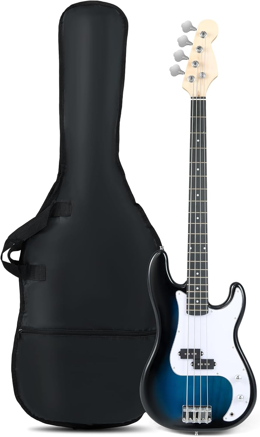 Costzon Electric Bass Guitar, 46” 4 String Full Size Beginner Bass Guitar Kit with 2 Pickups, Open-gear Tuning, Gig Bag, Cable, Strap, Rope & 3 Picks, Right-handed Bass Guitar for Starter (Blue)