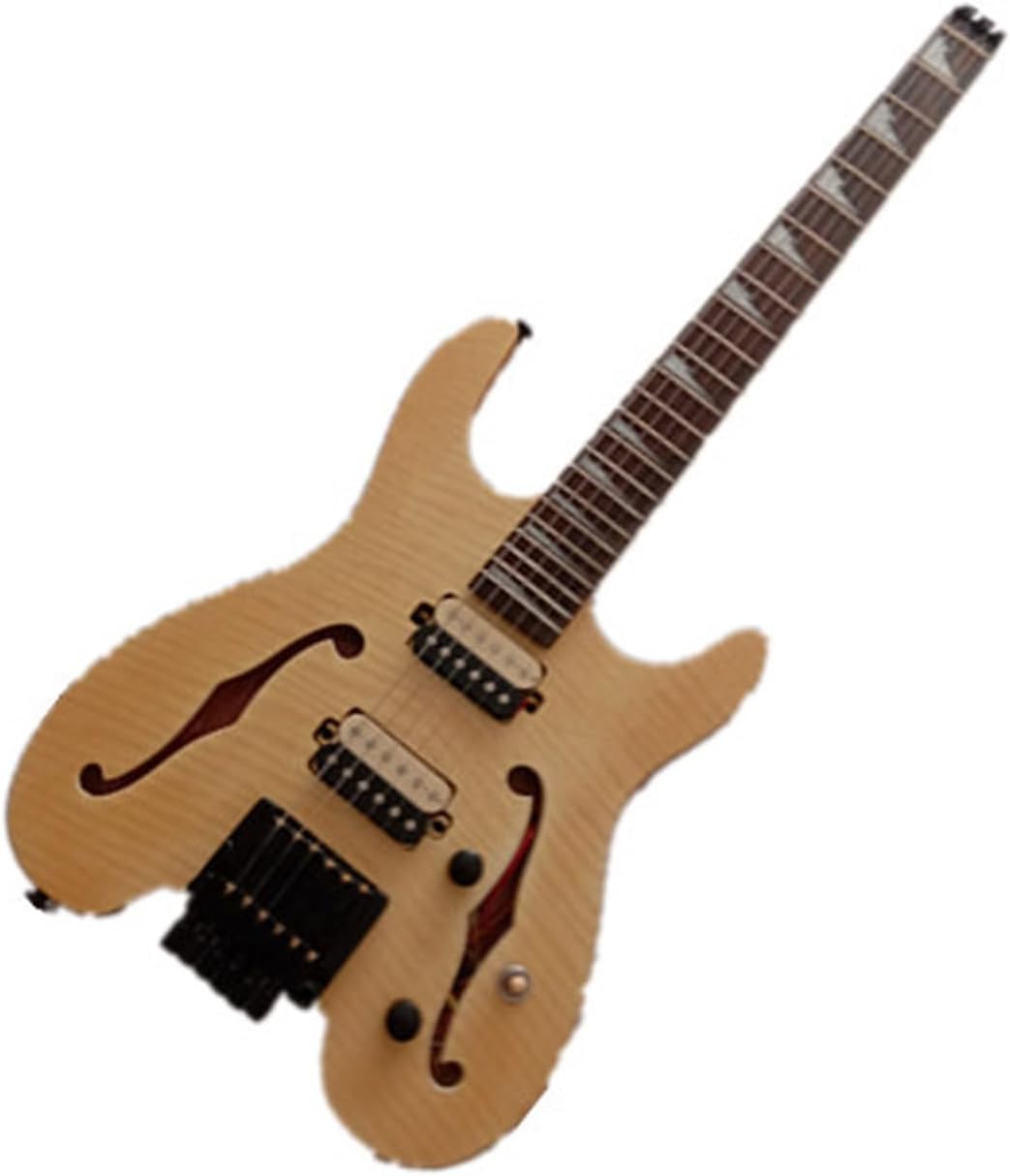 Double F Hole Panel Wood Color Basswood Body Rosewood Fingerboard Headless Electric Guitar Professional Headless Guitar