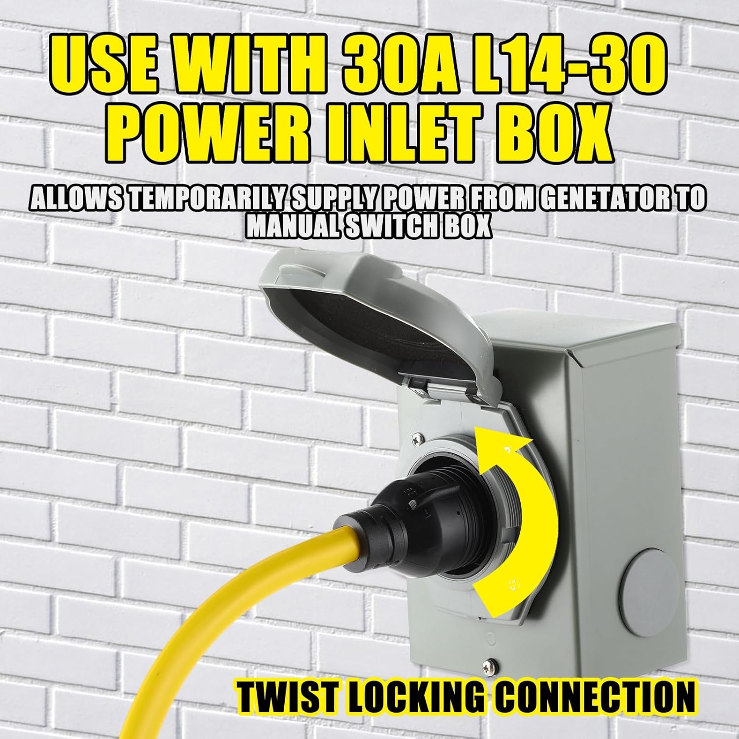 25 FT 5-15P to L14-30R Adapter Cord Generator Transfer Switch, Generator House Inlet Box Adapter, 15Amp 3Prong 5-15 Male to 30Amp 4Prong L14-30 Locking Female, 10 AWG, ETL Listed