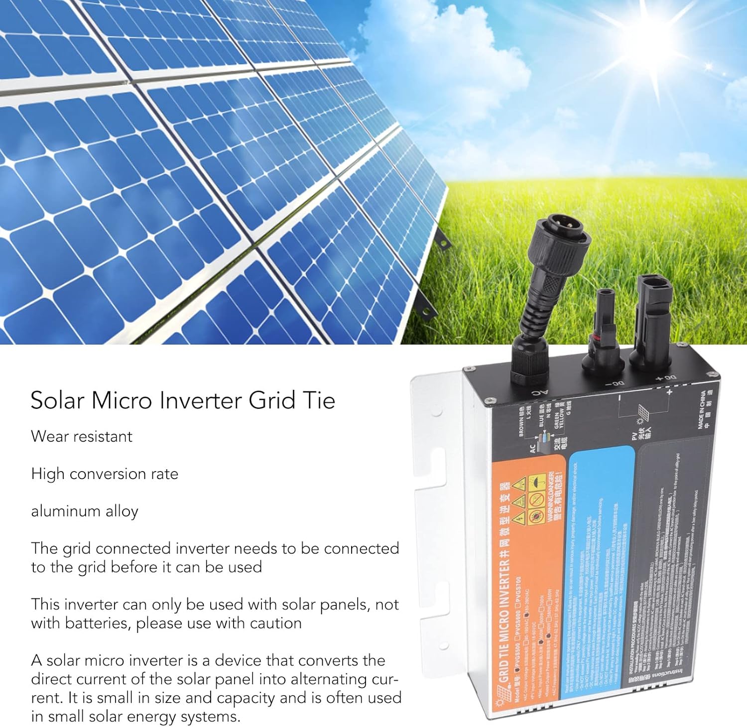 Haofy Solar Micro Inverter Grid Tie, 10A Solar Grid Tie Micro Inverter, Sine Waving Inverter with High Conversion Rate for Generation System(500W)