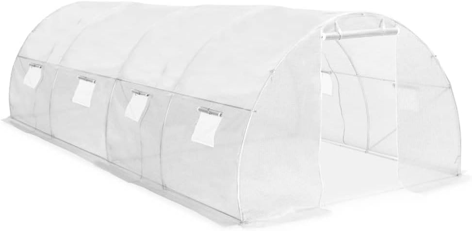 Greenhouse with 8 Side Windows and 1 Door | Outdoor Indoor Green House | Plastic Plant Green House for Garden Patio Backyard Yard | White PE with Galvanized Steel Frame 236.2
