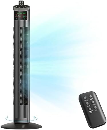 Simple Deluxe 36 Inch Oscillating Tower Fan for Bedroom, 3 Speeds Standing Fan with Remote, Quiet Cooling fan for Indoors, 15H Timing, 3 Modes,Black