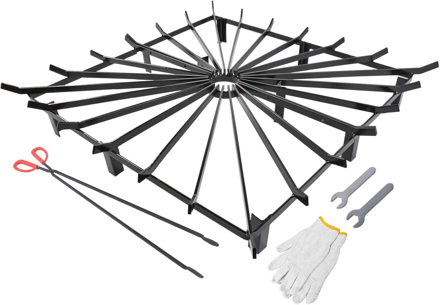 Heavy Duty Square Wheel Fire Pit Grate, 36''x36'' Sizes, Includes Fireplace Gloves & Poker