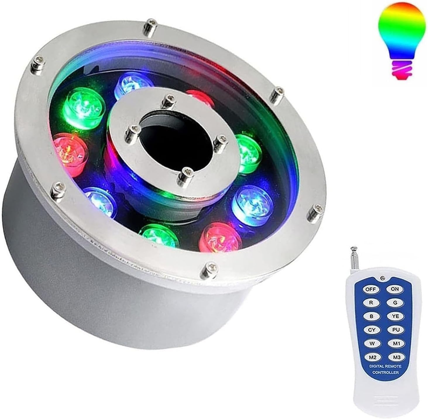 LED Ring Fountain Light - Submersible LED Pool Lamp, 12/24V IP68 Waterproof Middle Hole Pond Lighting, LED Underwater Spotlight, RGB Color Change Water Feature Lamp with Remote Control(24w(12v))