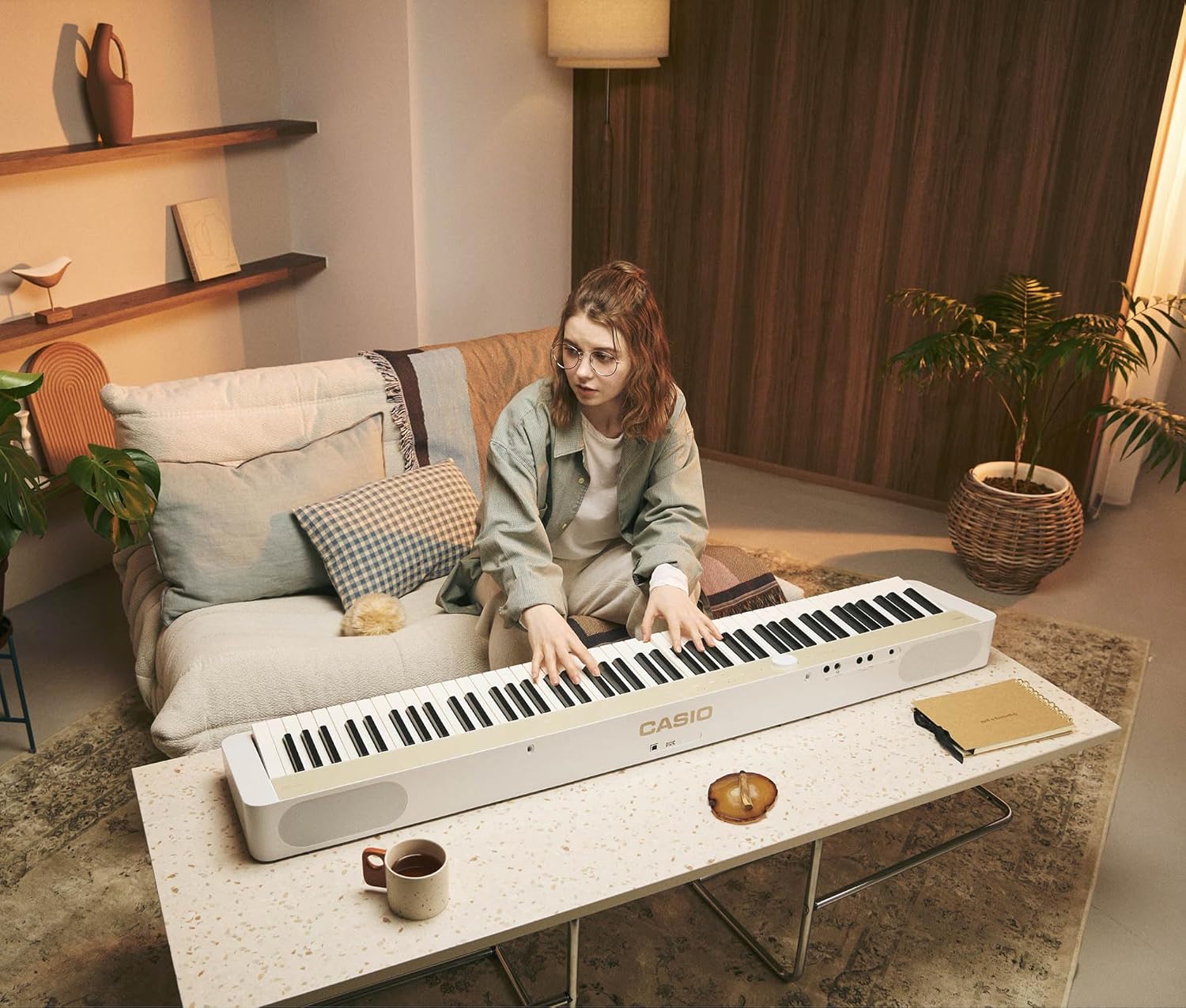 Casio PX-S1100 Privia Digital Piano - Mellow Beige Bundle with CS-68 Stand, Bench, Sustain Pedal, Instructional Book, Austin Bazaar Instructional DVD, and Polishing Cloth