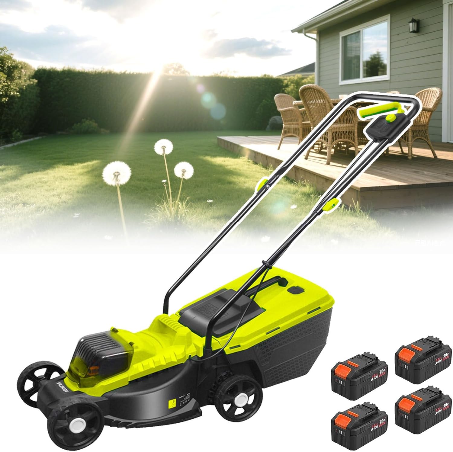 Walk-Behind Lawn Mowers, Push Lawn Mower, 40V Brushless Motor, Cordless Electric Walk Behind Grass Cutter with Safety Key, 10.6 Gal Grass Catcher, 50Min Runtime, 3rd Gear Height Adjustment,Battery*4
