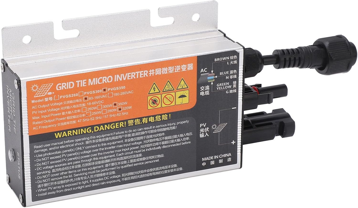 1860V Inverter Solar PV Micro Grid Tie Inverter Grid Tie Micro Inverter Home Use Solar Inverter (PVGS-350W(18-60V) 110V)