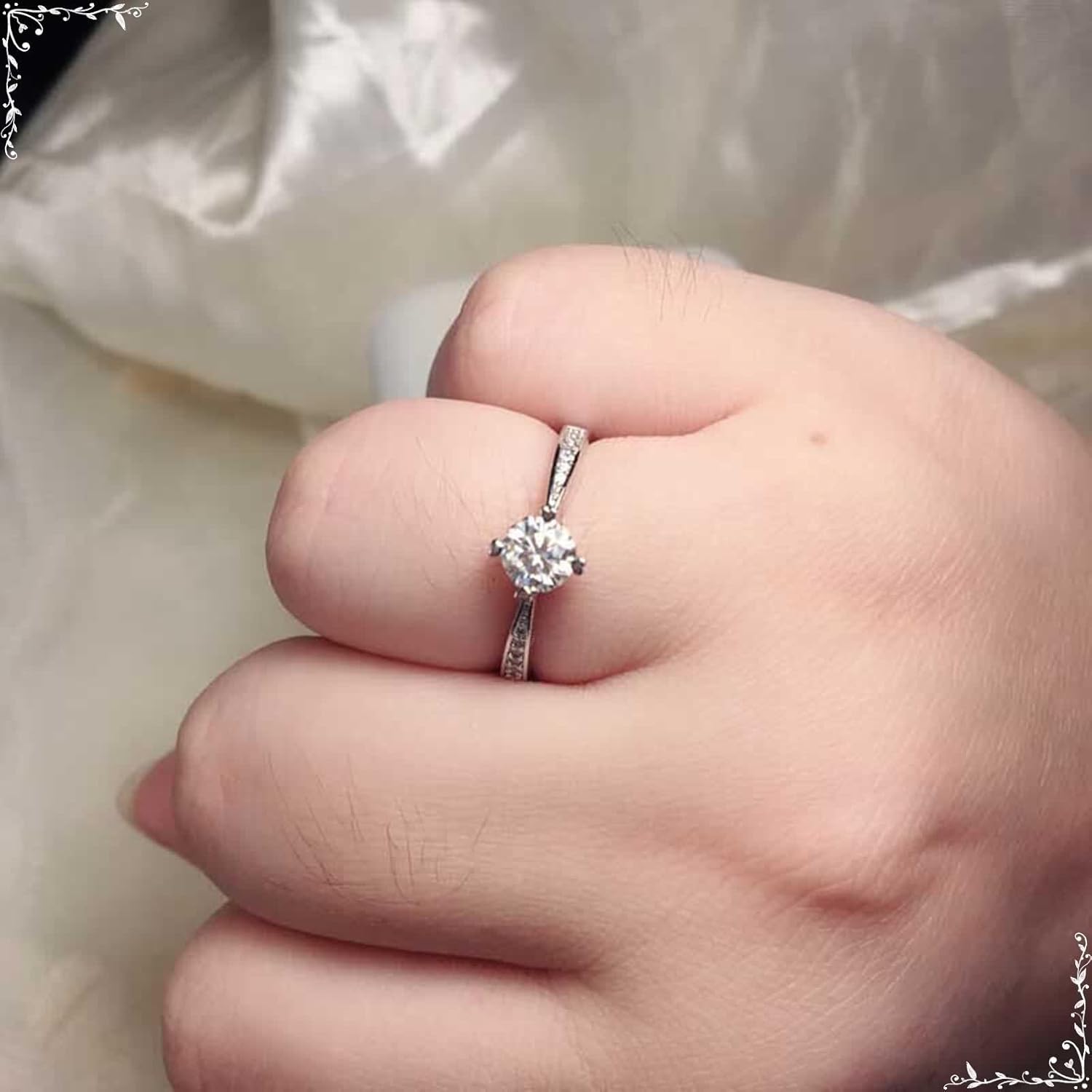 Heart Engagement Rings for Women, Simple Promise Rings Moissanite Silver Band 18K White Gold Gift for Wife