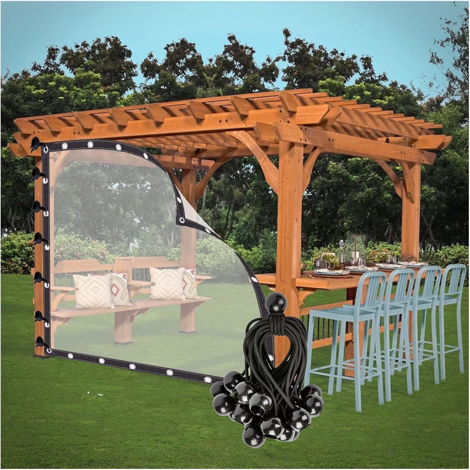 BUJNIE Clear Vinyl Curtain with Grommets Elastic Cord Gazebo Side Panels for Greenhouse, Balcony, Garden, Customizable (Color : Clear, Size : 13x11'/4x3.5m)