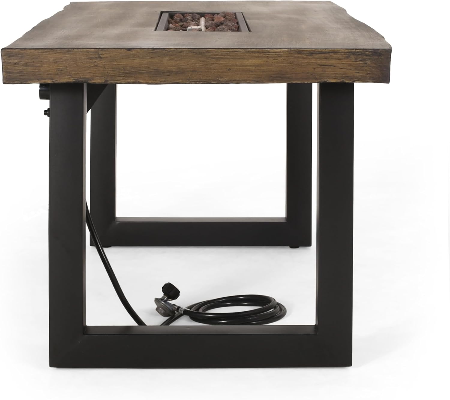 Outdoor 40,000 BTU Fire Pit Dining Table (Tank Cover not Included), Antique Teak