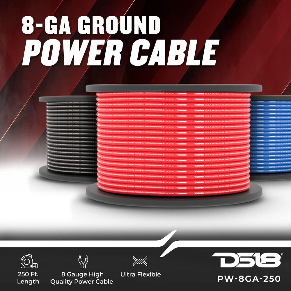 DS18 PW-8GA-250SLV 8 Gauge Wire Ultra Flex CCA Power Ground Wire Cable 250 ft - Silver - Great for Wiring High Powered Car Amplifiers, Audio Home Speaker Stereo, RV Automotive, Welding Battery Cable