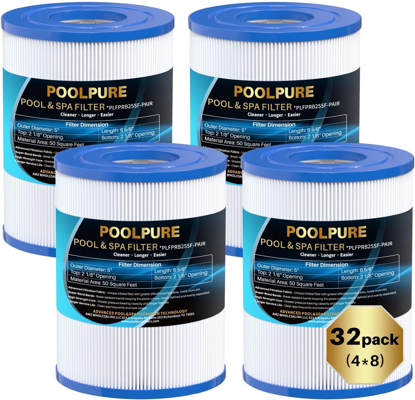 POOLPURE Pack of 32 PRB25SF Spa Filter Compatible with Unicel C-4405, Filbur FC-2387, PRB25SF-PAIR, Marquis 20342, R172464, APCC7062, CMP 25392-000-100, 17-2464, 817-5010 Hot Tub Filter