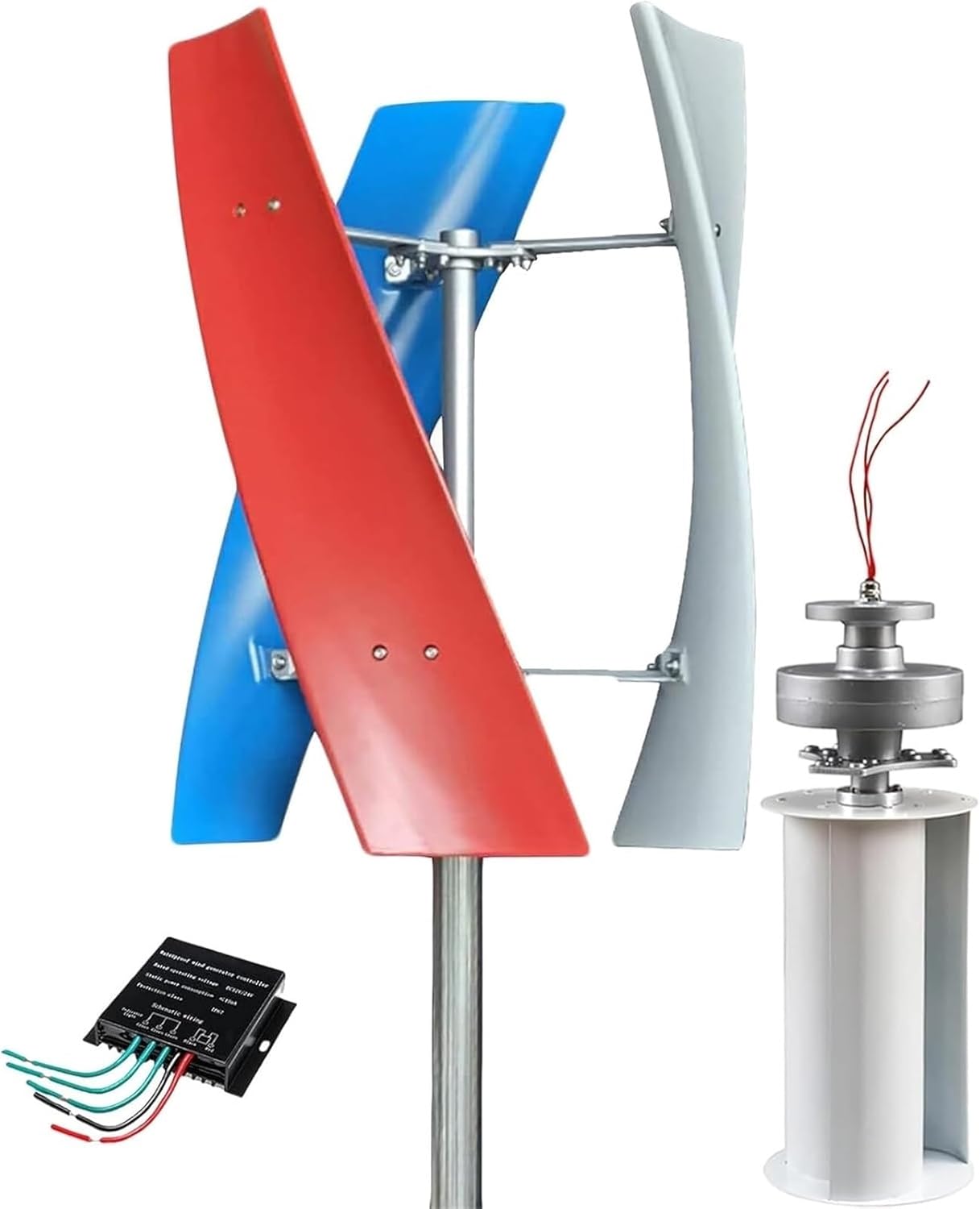 16000W Vertical Wind Turbine Generator Kit - 3-Blade Power System with Controller for Boats, Cabins, Gazebos & Industrial Use - Efficient Renewable Energy Solution (Red, 48V)