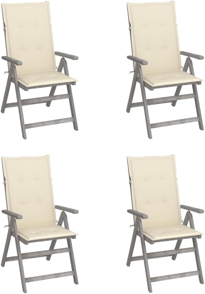 Patio Reclining Chairs 4 pcs with Cushions Solid Acacia Wood,Comfortable Acacia Wood Reclining Patio Chair Set with Cushions for Outdoor Relaxation Outdoor Furniture, Outdoor Chairs