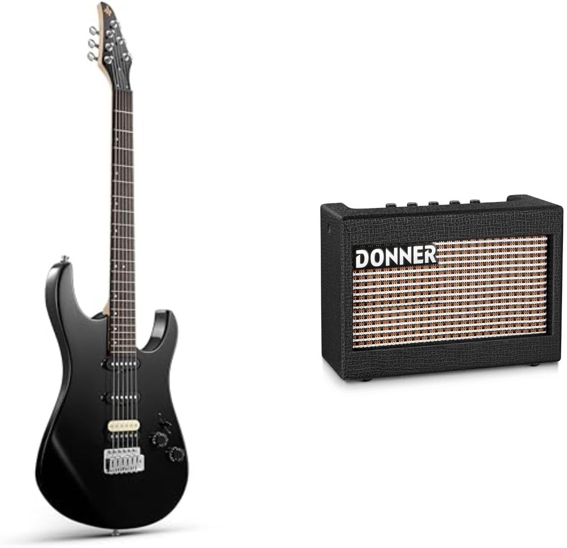 Donner DMT-66 39 Inch Full Size Electric Guitar for Beginner, Starter Electric Guitar Kit with Bag, Black and Mini Electric Amp