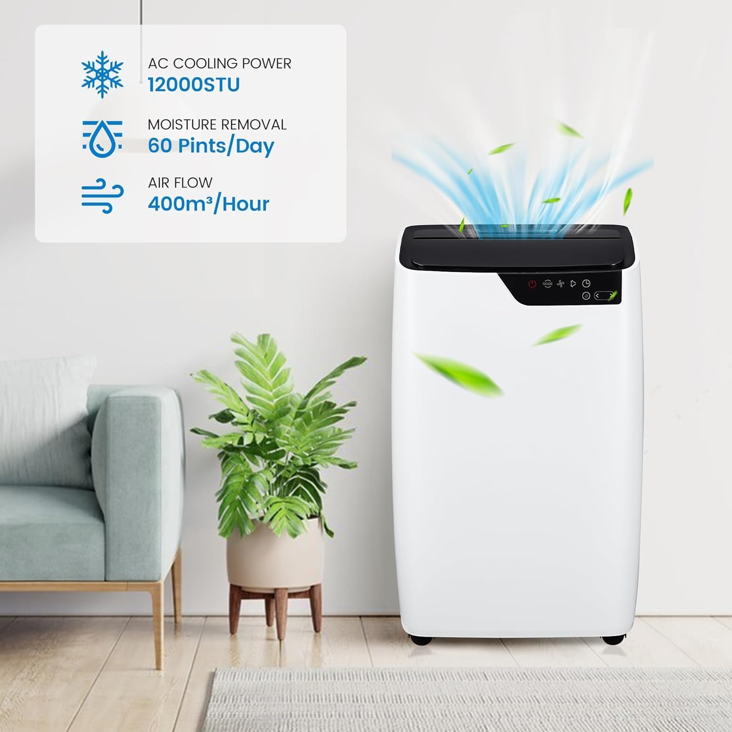 12,000 BTU Portable Air Conditioner for 550 Sq Ft 3-In-1 AC Unit with Cooling/Dehumidifier/Fan Modes, Remote, 24H Timer & Installation Kit for Home/Office/Dorm