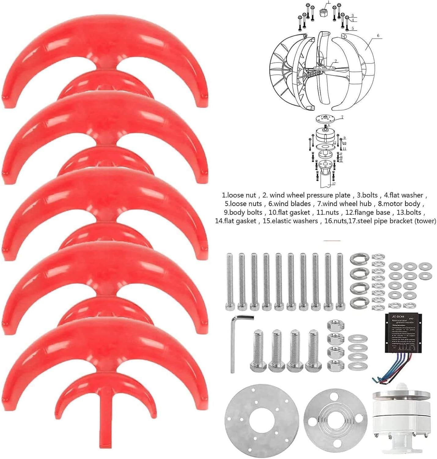 Lantern Type Wind Turbine, 5 Blade Horizontal Wind Power Generator Kit with High Temperature Resistant Copper Electric Coil and Nylon Fiber Reinforced Blades for Home, Marine, Street Lighting