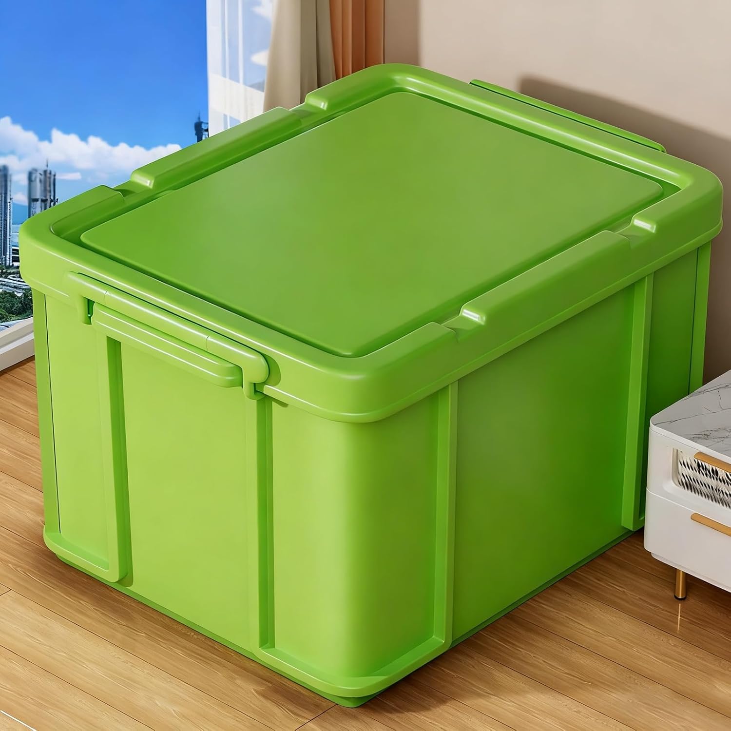 Multi Colored Thickened Plastic Storage Boxes With Wheels Stackable Suitable for Homes Garages and Cars Deal for Storing Clothing Tools and Camping Gear(Green,61cm/24in)
