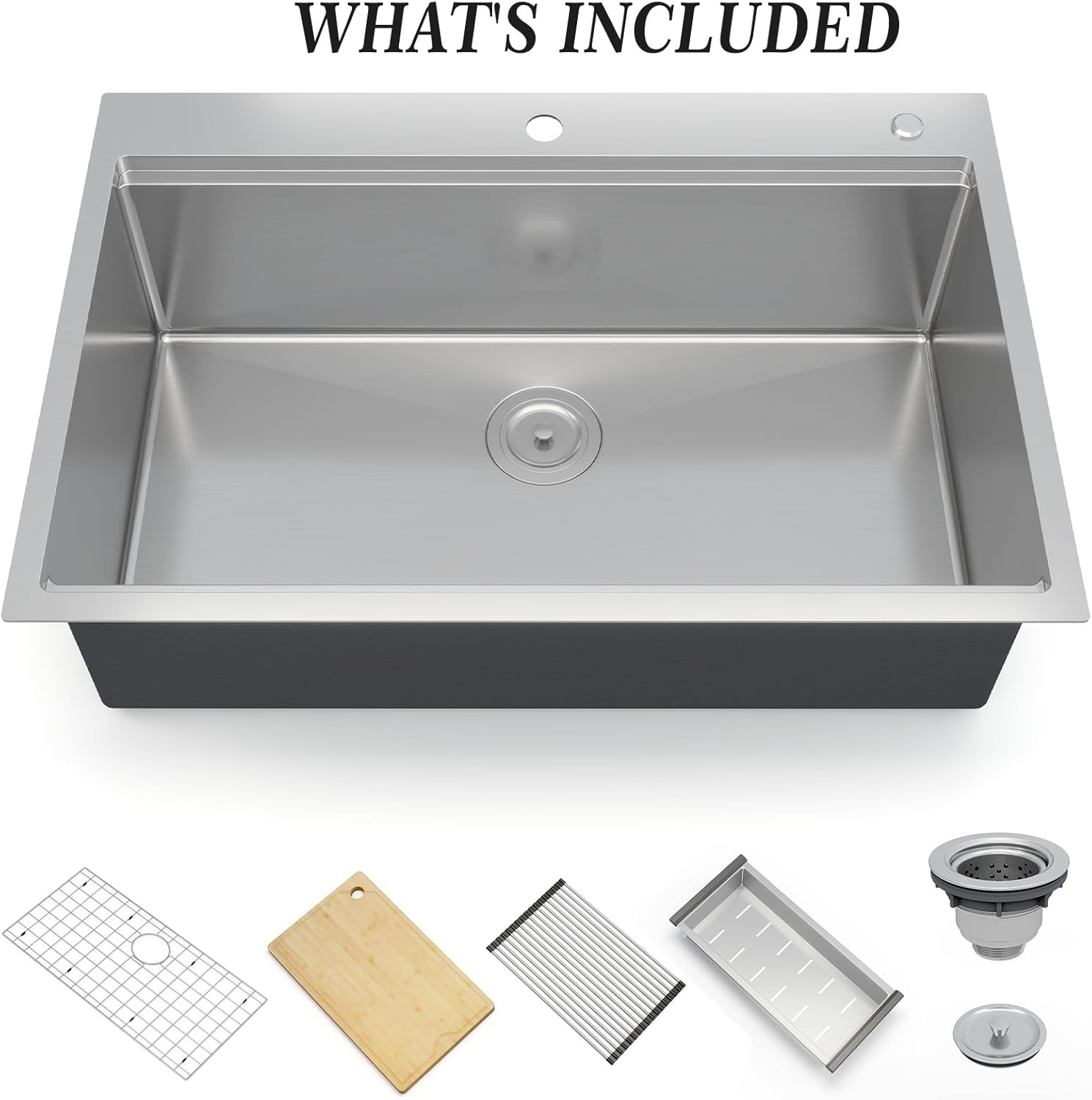 30 x 22 Drop-In Workstation Kitchen Sink – 16 Gauge Stainless Steel Topmount Sink, 10