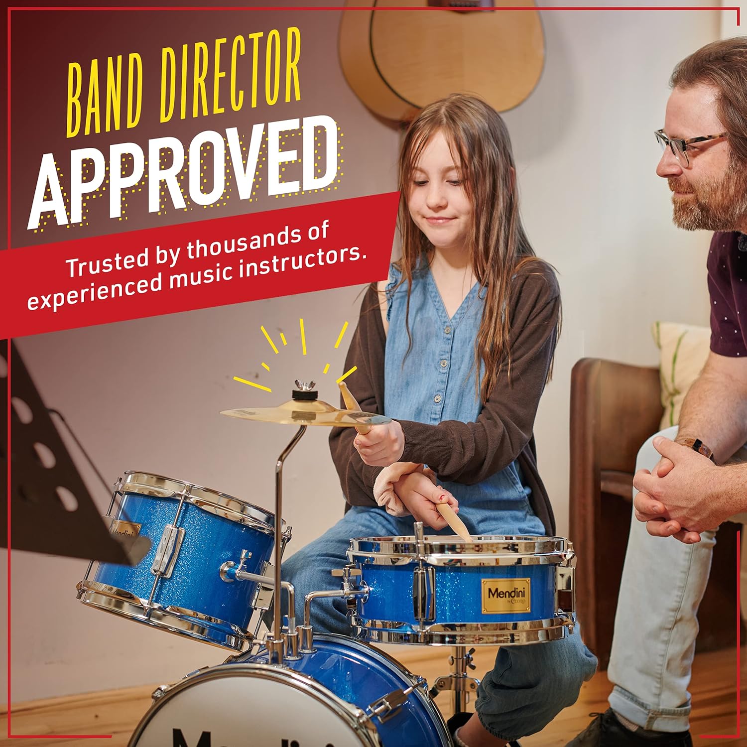 Mendini By Cecilio Drum Set, 3 Piece Junior Drum Set for Beginners with Bass Tom Snare Drum, 13 inch Drum Kit with Snare, Cymbal, Drumsticks, Adjustable Seat (Sky Blue)