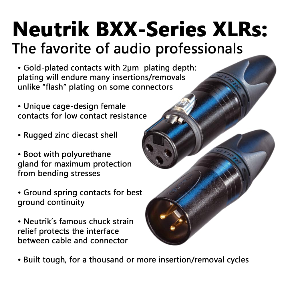 BJC XLR Cables, Canare DA202 with Neutrik BXX-Series XLRs, Suitable for Analog or AES/EBU Digital (Stereo Pair, Black, 35 Foot)