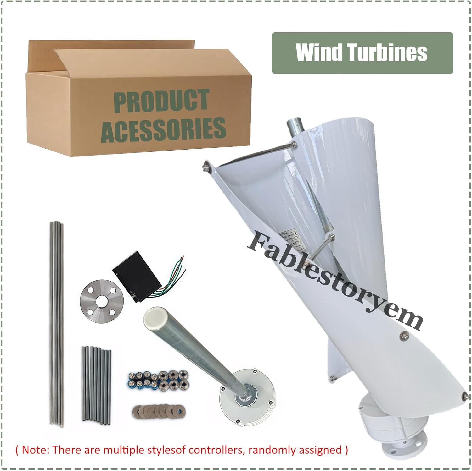 12000W Vertical Wind Turbine Generator Kit, 12V/24V/48V 2 Blades Helical Magnetic Levitation Shaft Vertical Wind Turbine with MPPT Controller, Suitable for Home Factory Use,E-24V