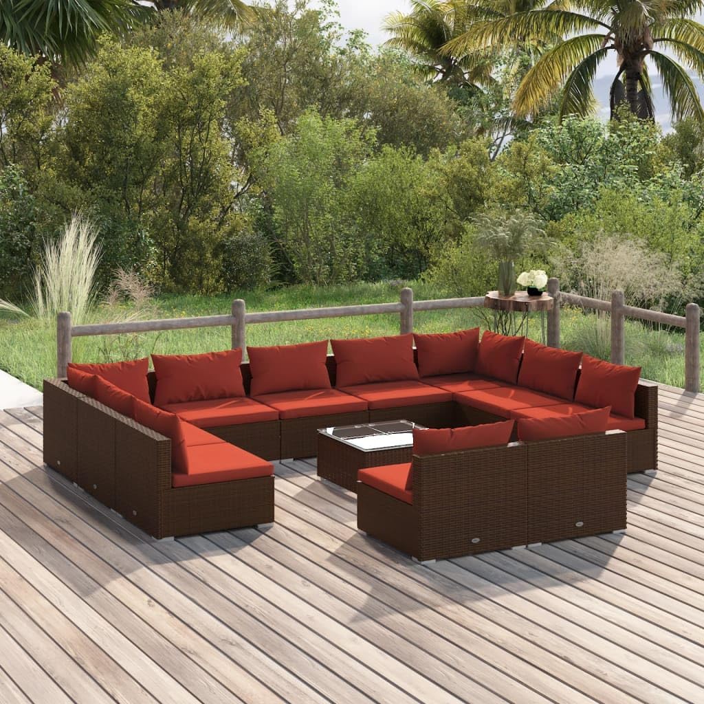 12 Piece Patio Lounge Set with Cushions Brown Poly Rattan,AllinOne Patio Lounge Set: Versatile Outdoor Furniture for Relaxation and Entertainment Patio Furniture Sets, Outdoor Furniture Sets