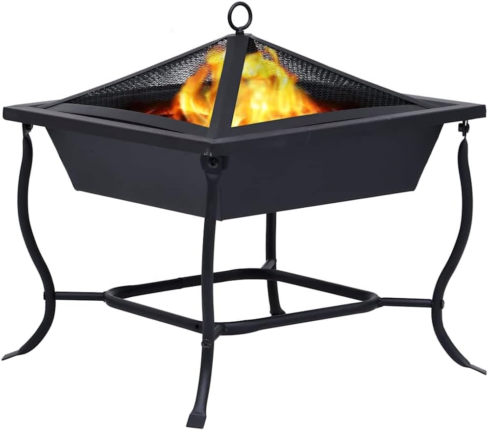Fire Pit Outdoor Patio Table, Portable Wood Burning Grill, 16.5