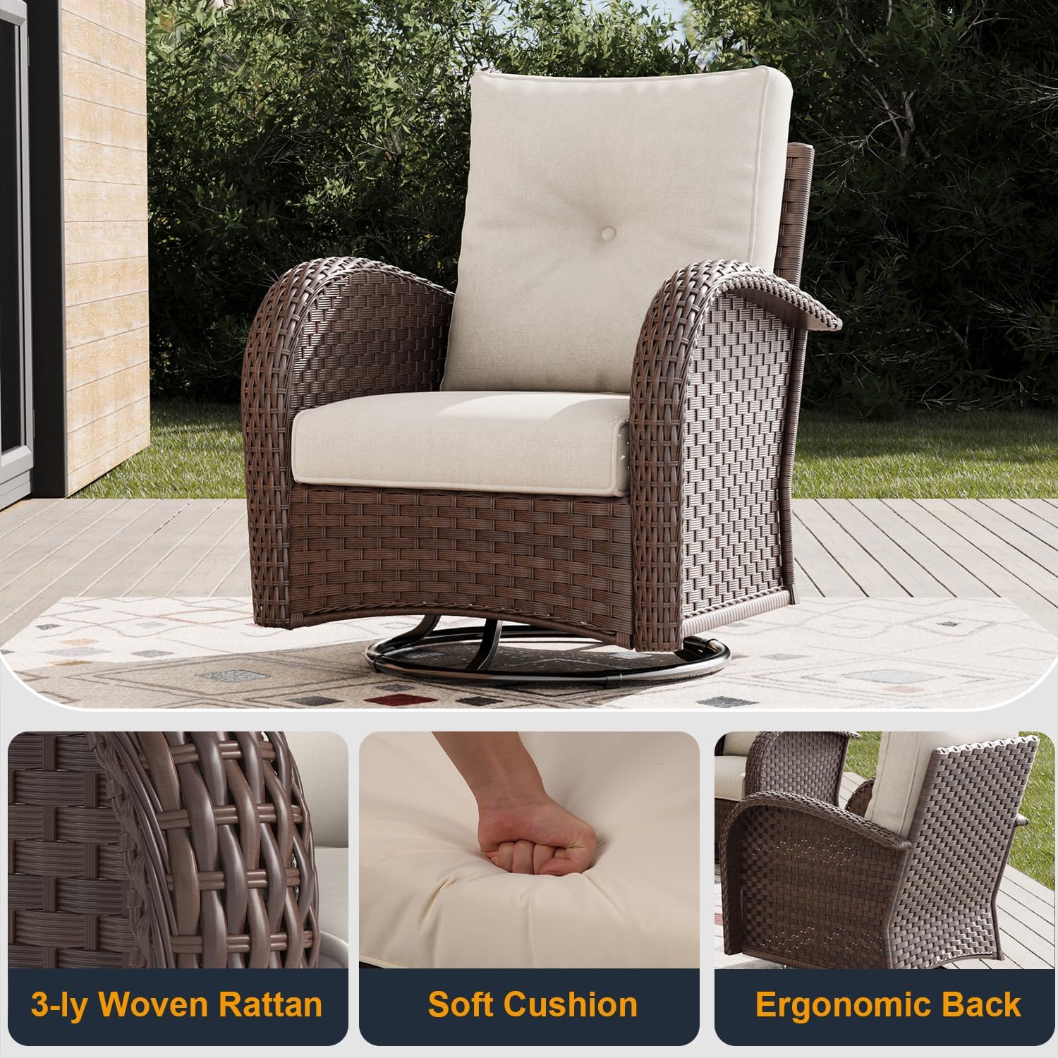 Outdoor Patio Furniture Sets with Fire Pit Table 10 Pieces Wicker Swivel Rocker Chairs and Sofa Sets for Backyard Deck