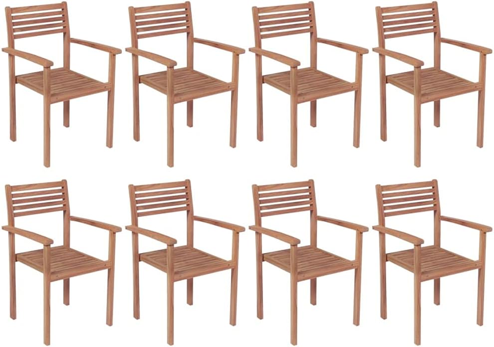 Stackable Patio Chairs 8 pcs Solid Teak Wood Outdoor Furniture, Outdoor Chairs