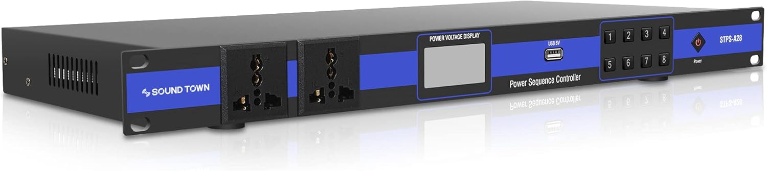 Sound Town Rack-Mountable AC Power Conditioner/Sequencer with 10 Outlets, Aluminum Panel, Protection, Voltage Display, for Stage, Studio, Home Theater (STPS-A28)
