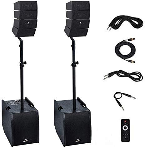 PRORECK Club AEF 12-Inch 4000 Watt DJ/Powered PA Speaker System Combo Set with Bluetooth/USB/SD Card (Two Subwoofers and 8X Array Speakers Set)